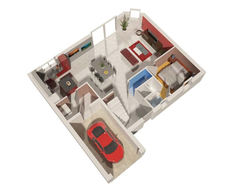 Maison moderne Jazz plan 3d rez-de-chaussée
