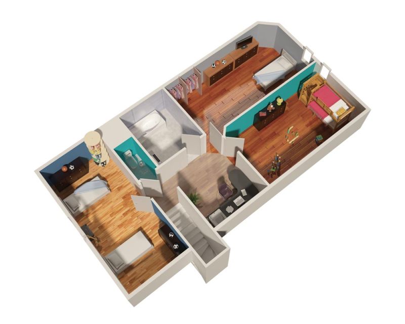 Maison modèle Lounge plan 3D étage